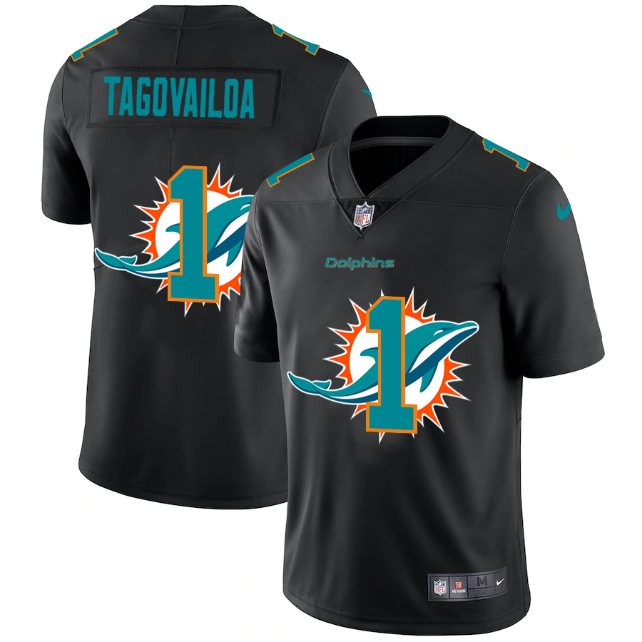 Miami Dolphins #1 Tua Tagovailoa Men Nike Team Logo Dual Overlap Limited NFL Jersey Black->miami dolphins->NFL Jersey
